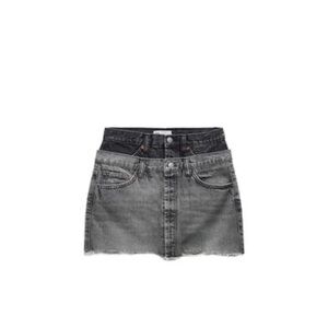 Zara small double denim mini skirt black grey viral women jean